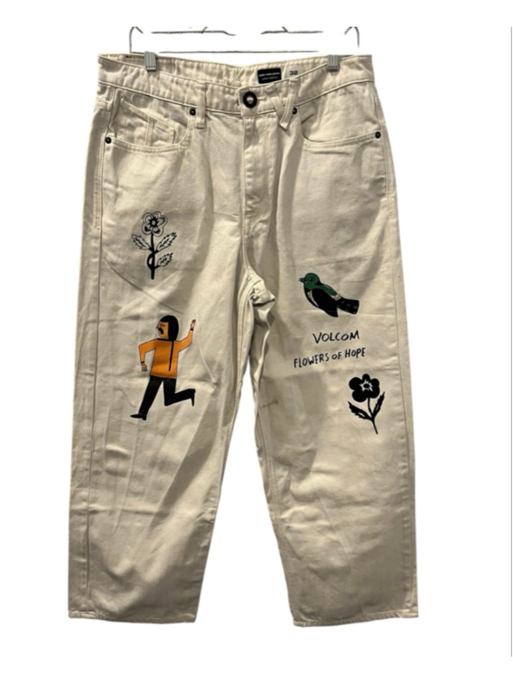 Volcom FA Bob Mollema Loose Tappered Jeans Off White Cream Denim Men's Size 32